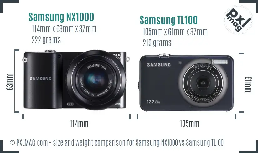 Samsung NX1000 vs Samsung TL100 size comparison