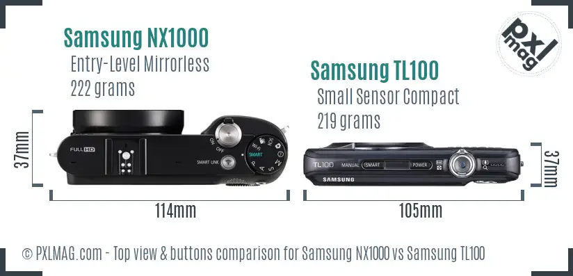 Samsung NX1000 vs Samsung TL100 top view buttons comparison