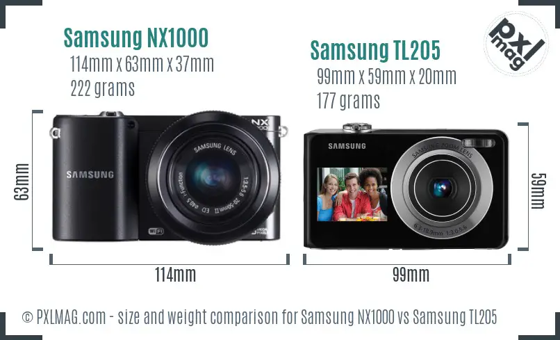 Samsung NX1000 vs Samsung TL205 size comparison