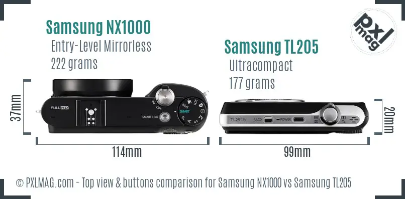 Samsung NX1000 vs Samsung TL205 top view buttons comparison