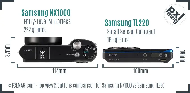 Samsung NX1000 vs Samsung TL220 top view buttons comparison