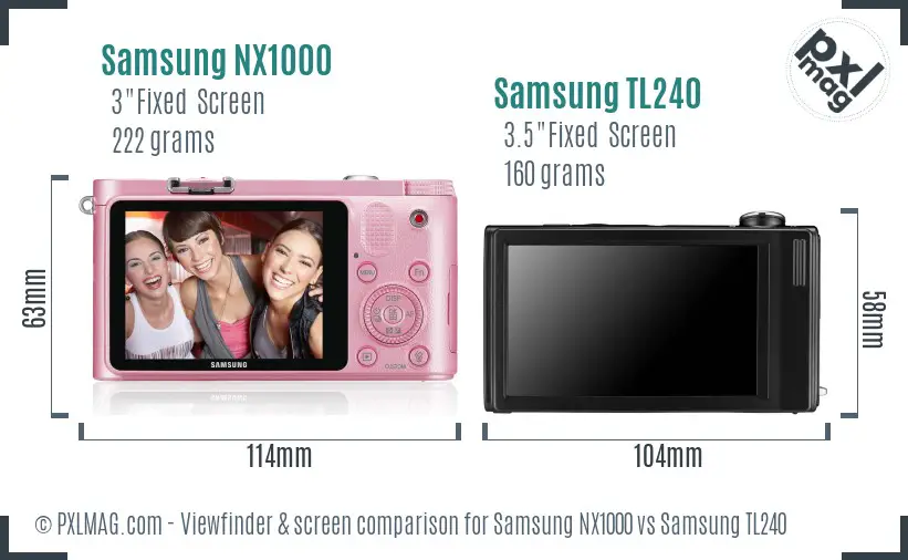 Samsung NX1000 vs Samsung TL240 Screen and Viewfinder comparison