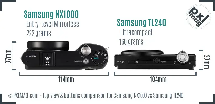 Samsung NX1000 vs Samsung TL240 top view buttons comparison