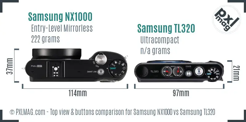 Samsung NX1000 vs Samsung TL320 top view buttons comparison