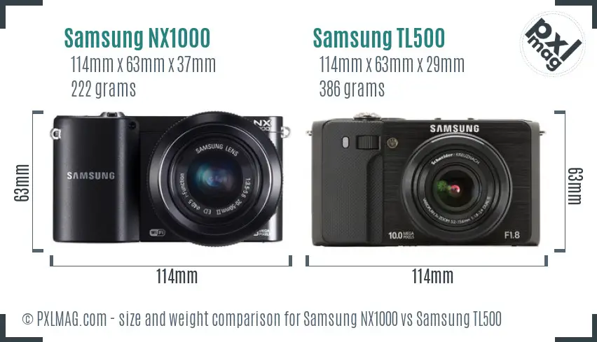 Samsung NX1000 vs Samsung TL500 size comparison