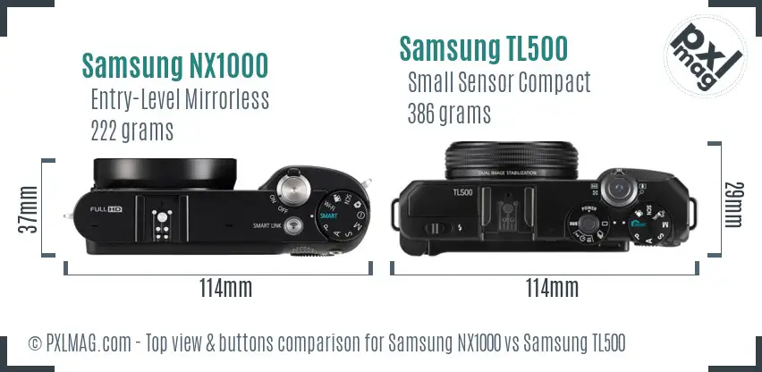 Samsung NX1000 vs Samsung TL500 top view buttons comparison