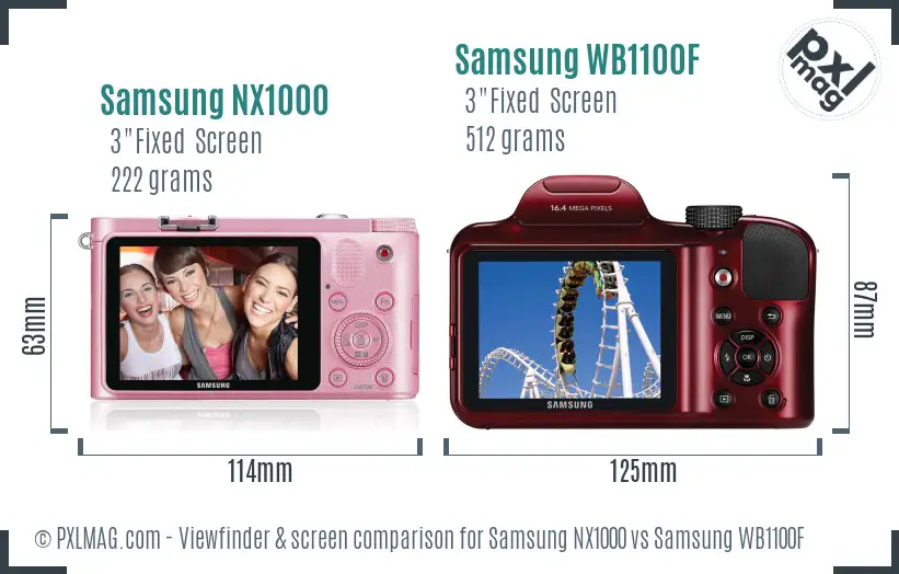 Samsung NX1000 vs Samsung WB1100F Screen and Viewfinder comparison