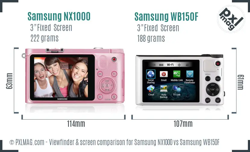 Samsung NX1000 vs Samsung WB150F Screen and Viewfinder comparison