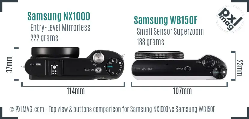 Samsung NX1000 vs Samsung WB150F top view buttons comparison