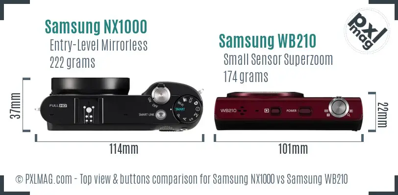 Samsung NX1000 vs Samsung WB210 top view buttons comparison