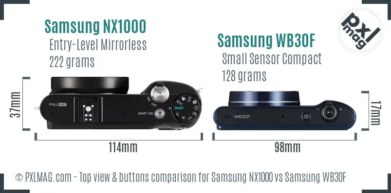 Samsung NX1000 vs Samsung WB30F top view buttons comparison Samsung NX1000 vs Samsung WB30F top view buttons comparison