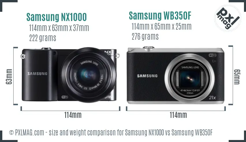 Samsung NX1000 vs Samsung WB350F size comparison