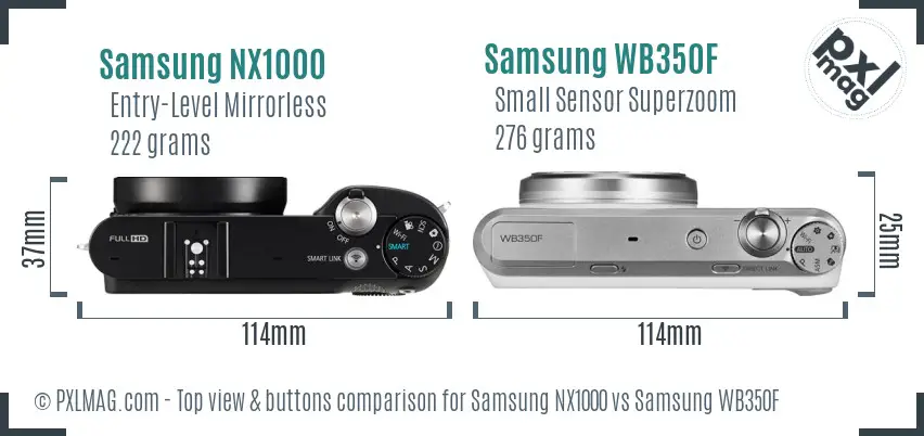 Samsung NX1000 vs Samsung WB350F top view buttons comparison