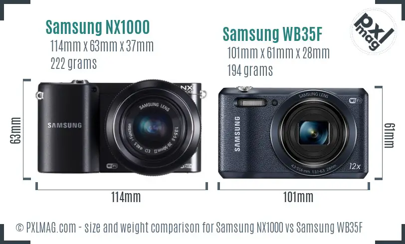 Samsung NX1000 vs Samsung WB35F size comparison