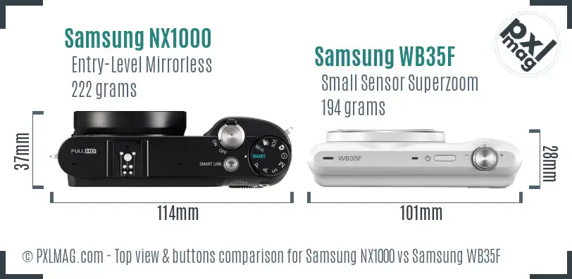 Samsung NX1000 vs Samsung WB35F top view buttons comparison