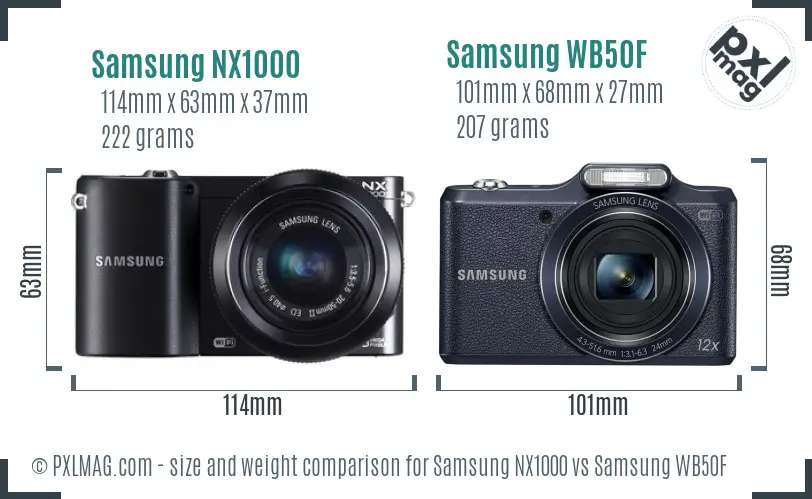 Samsung NX1000 vs Samsung WB50F size comparison