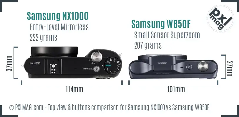Samsung NX1000 vs Samsung WB50F top view buttons comparison