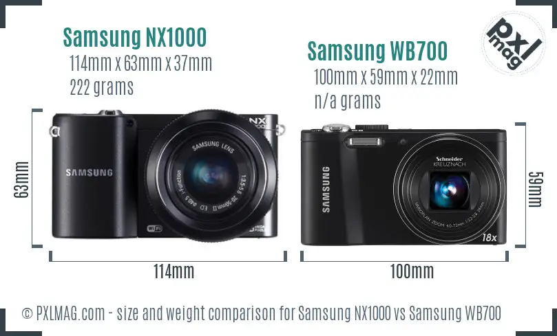 Samsung NX1000 vs Samsung WB700 size comparison