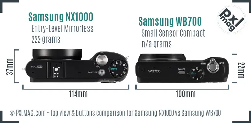 Samsung NX1000 vs Samsung WB700 top view buttons comparison