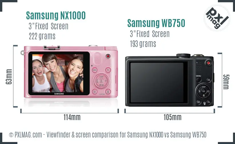 Samsung NX1000 vs Samsung WB750 Screen and Viewfinder comparison
