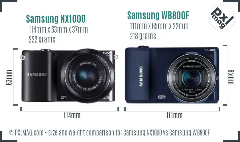 Samsung NX1000 vs Samsung WB800F size comparison