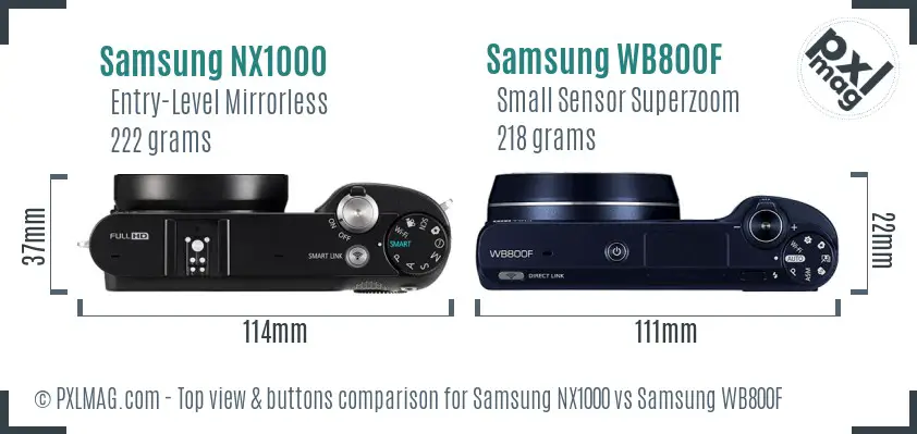 Samsung NX1000 vs Samsung WB800F top view buttons comparison