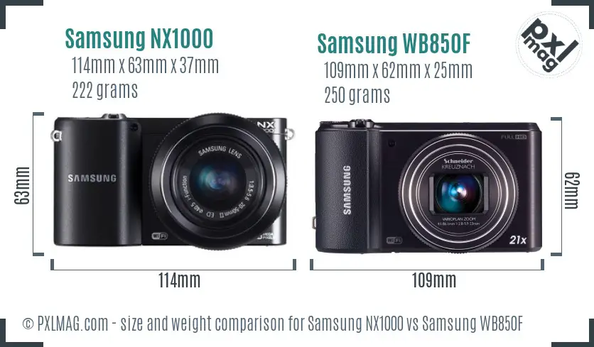 Samsung NX1000 vs Samsung WB850F size comparison