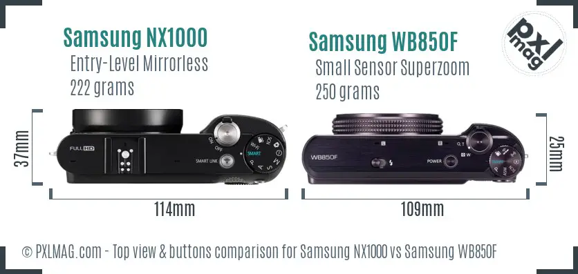 Samsung NX1000 vs Samsung WB850F top view buttons comparison