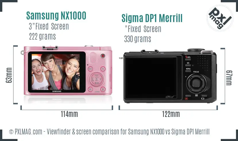 Samsung NX1000 vs Sigma DP1 Merrill Screen and Viewfinder comparison