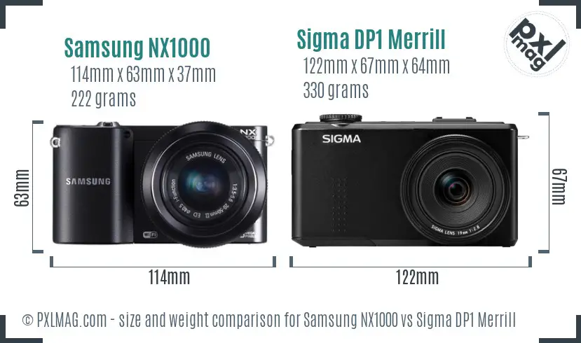Samsung NX1000 vs Sigma DP1 Merrill size comparison