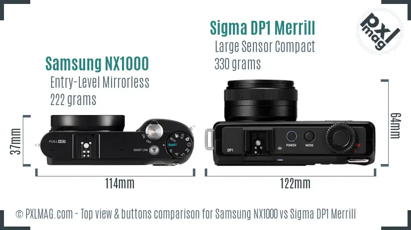 Samsung NX1000 vs Sigma DP1 Merrill top view buttons comparison