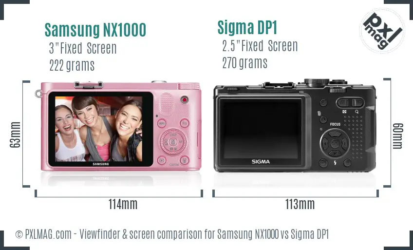 Samsung NX1000 vs Sigma DP1 Screen and Viewfinder comparison