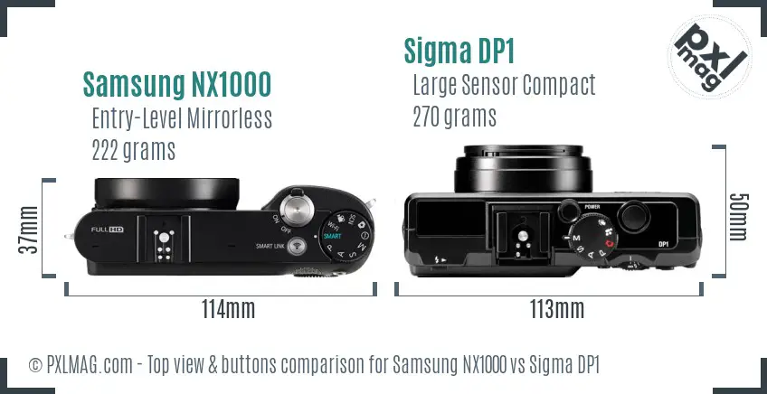 Samsung NX1000 vs Sigma DP1 top view buttons comparison