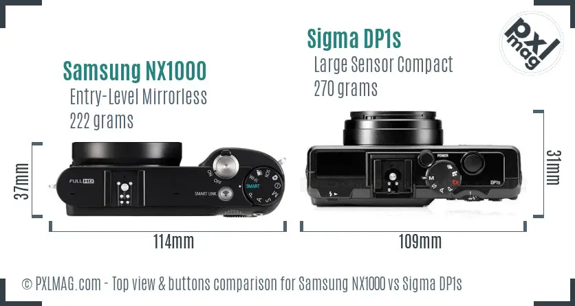 Samsung NX1000 vs Sigma DP1s top view buttons comparison