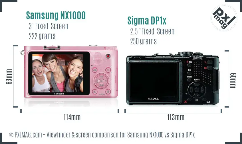 Samsung NX1000 vs Sigma DP1x Screen and Viewfinder comparison