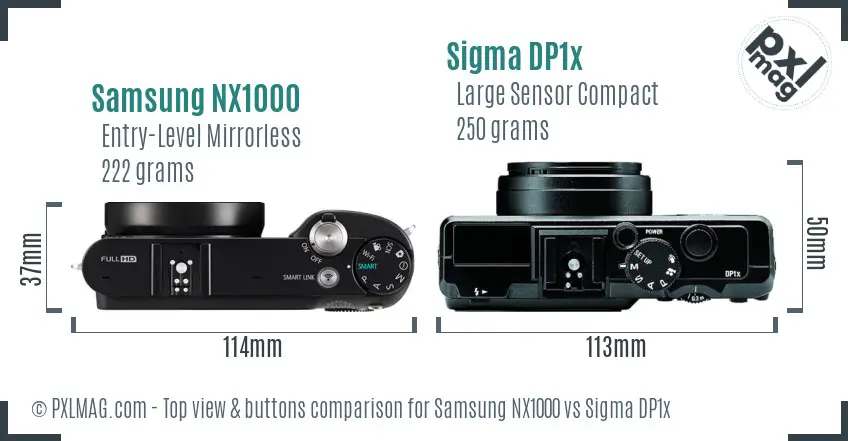 Samsung NX1000 vs Sigma DP1x top view buttons comparison