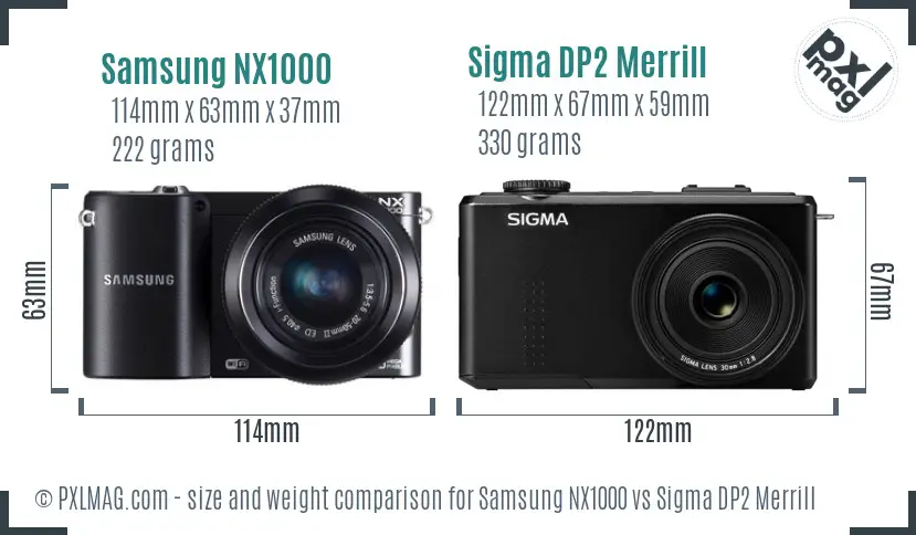 Samsung NX1000 vs Sigma DP2 Merrill size comparison