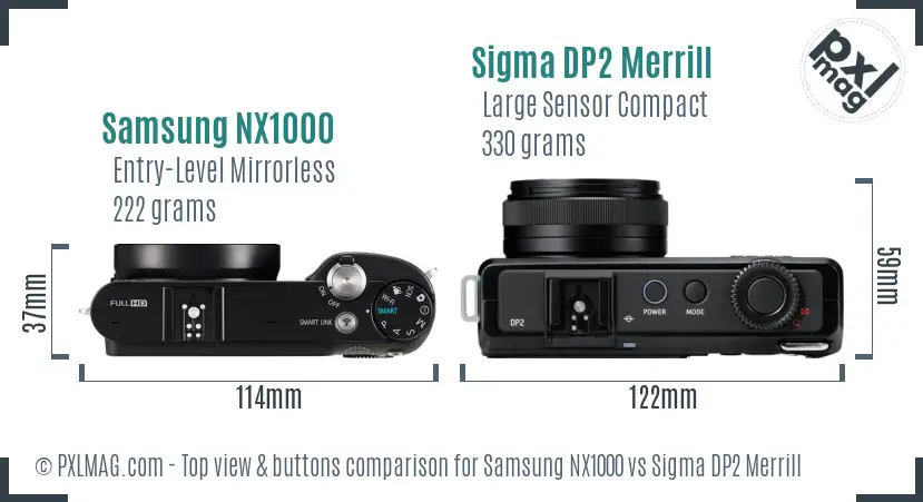 Samsung NX1000 vs Sigma DP2 Merrill top view buttons comparison
