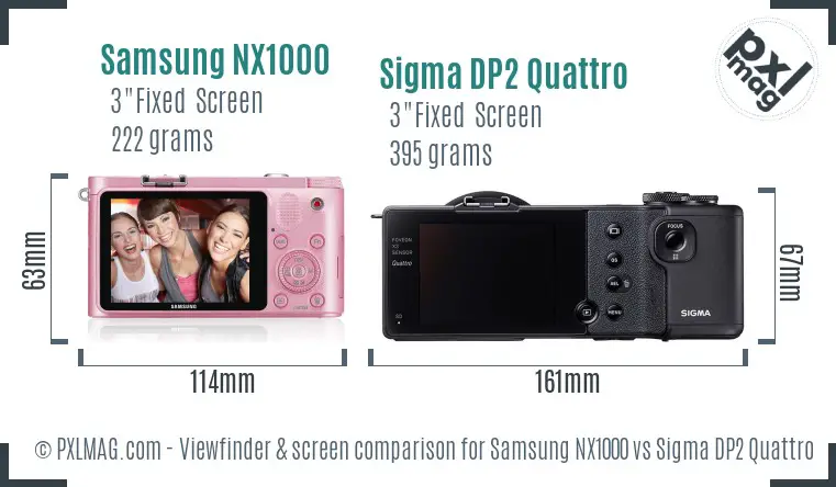 Samsung NX1000 vs Sigma DP2 Quattro Screen and Viewfinder comparison