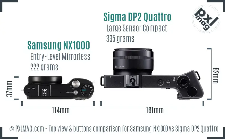 Samsung NX1000 vs Sigma DP2 Quattro top view buttons comparison