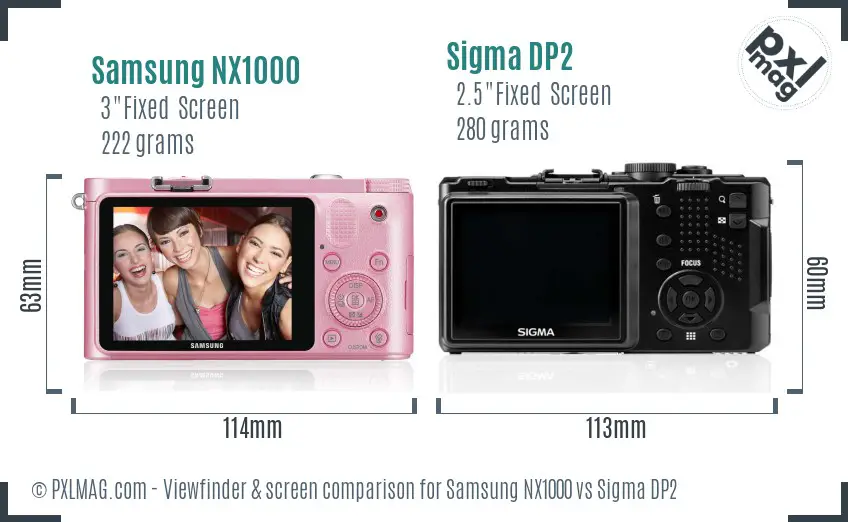 Samsung NX1000 vs Sigma DP2 Screen and Viewfinder comparison