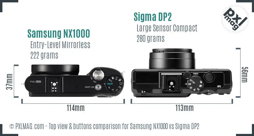 Samsung NX1000 vs Sigma DP2 top view buttons comparison