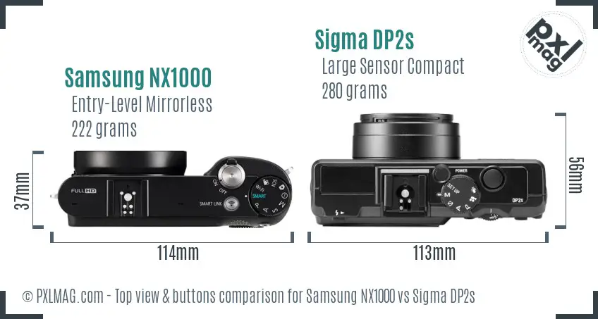 Samsung NX1000 vs Sigma DP2s top view buttons comparison