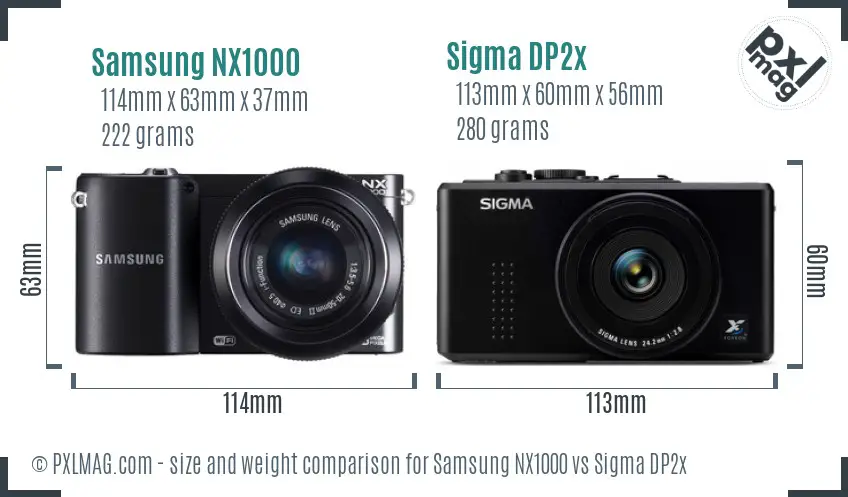 Samsung NX1000 vs Sigma DP2x size comparison