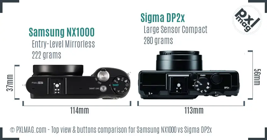 Samsung NX1000 vs Sigma DP2x top view buttons comparison