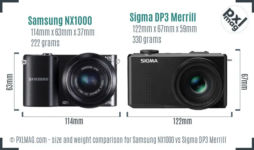 Samsung NX1000 vs Sigma DP3 Merrill size comparison