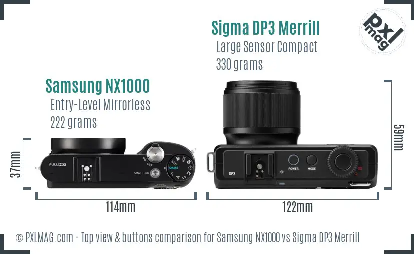 Samsung NX1000 vs Sigma DP3 Merrill top view buttons comparison