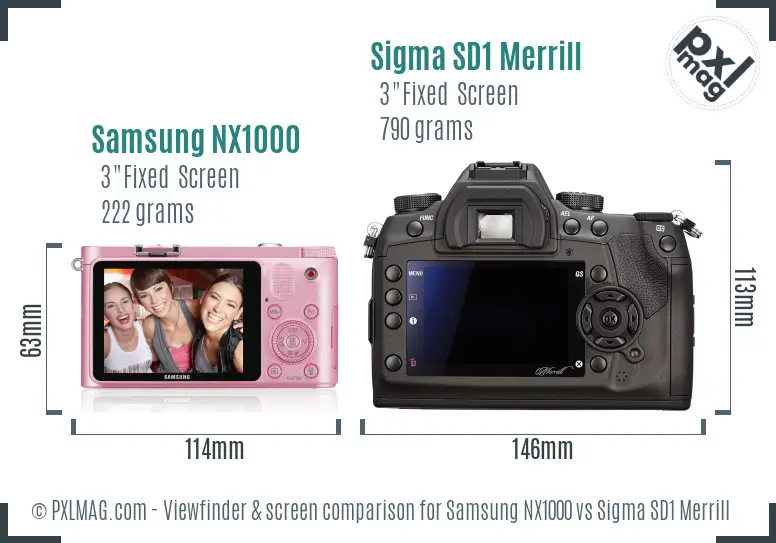 Samsung NX1000 vs Sigma SD1 Merrill Screen and Viewfinder comparison