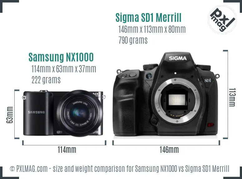 Samsung NX1000 vs Sigma SD1 Merrill size comparison