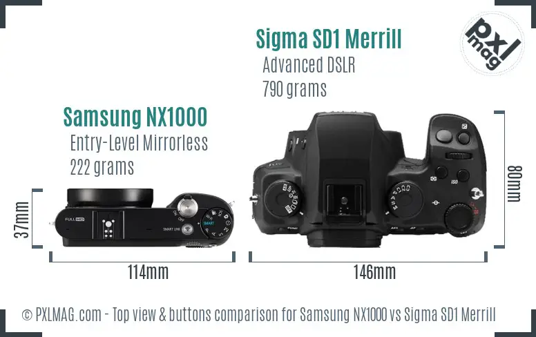 Samsung NX1000 vs Sigma SD1 Merrill top view buttons comparison